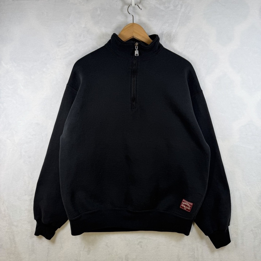Vintage 90s Russell Athletic 1/4 Zip Collar Sweatshirt Mens L Black USA Made